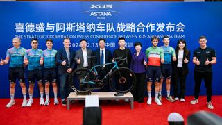 XDS Astana Team in their new kit, with their new XDS bike