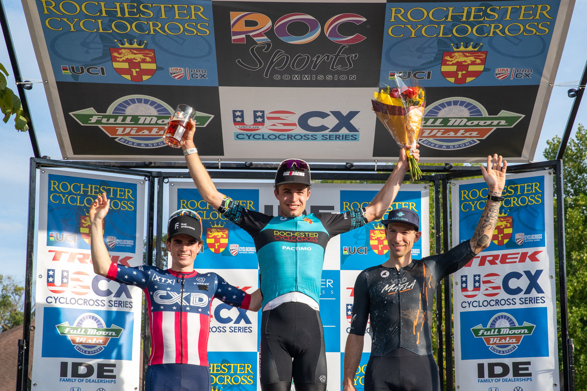 Elite men's podium for C2 race at Rochester Cyclocross, won by Eric Brunner