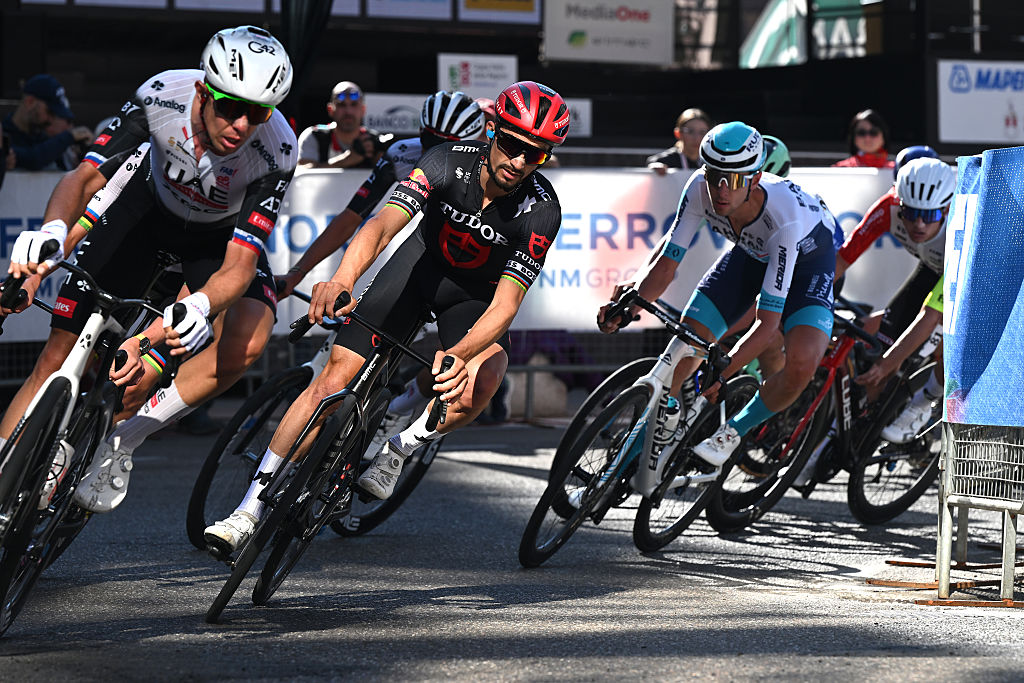 VARESE, ITALY - OCTOBER 07: Julian Alaphilippe of France and Tudor Pro Cycling Team competes during the 104th Tre Valli Varesine 2025 a 200.3km one day race from Busto Arsizio to Varese on October 07, 2025 in Varese, Italy.  (Photo by Dario Belingheri/Getty Images)