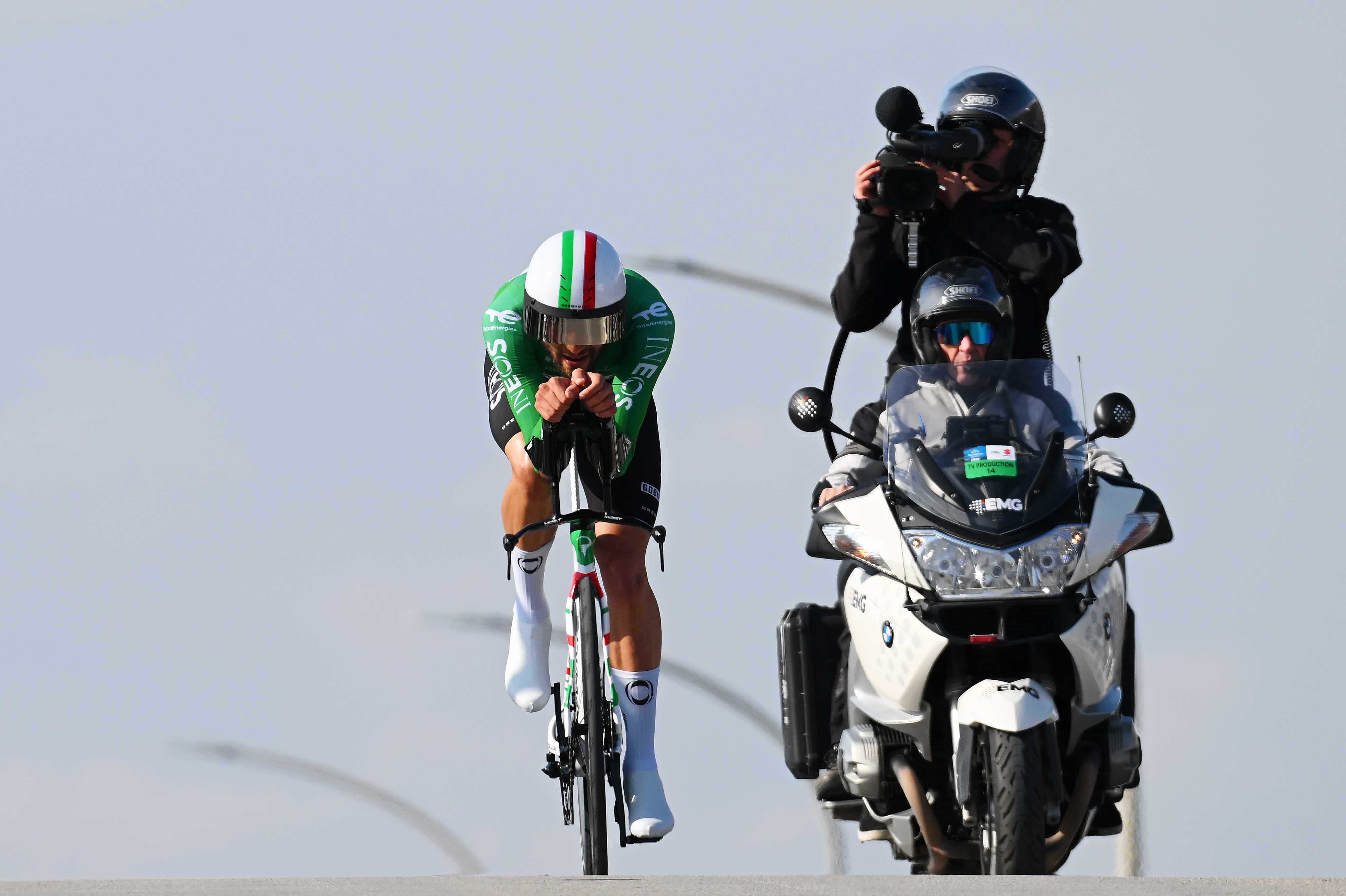 Filippo Ganna riding to victory on stage 1 of Tirreno-Adriatico 2026
