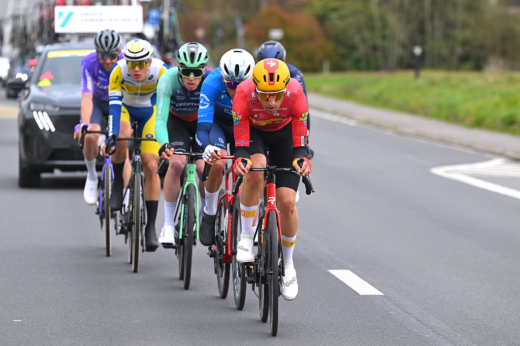 HARELBEKE, BELGIUM - MARCH 27: Sven Erik Bystrom of Norway and Team Uno-X Mobility competes in the breakaway during the 68th E3 Saxo Classic 2026 a 208.5km one day race from Harelbeke to Harelbek / #UCIWT / on March 27, 2026 in Harelbeke, Belgium. (Photo by Tim de Waele/Getty Images)