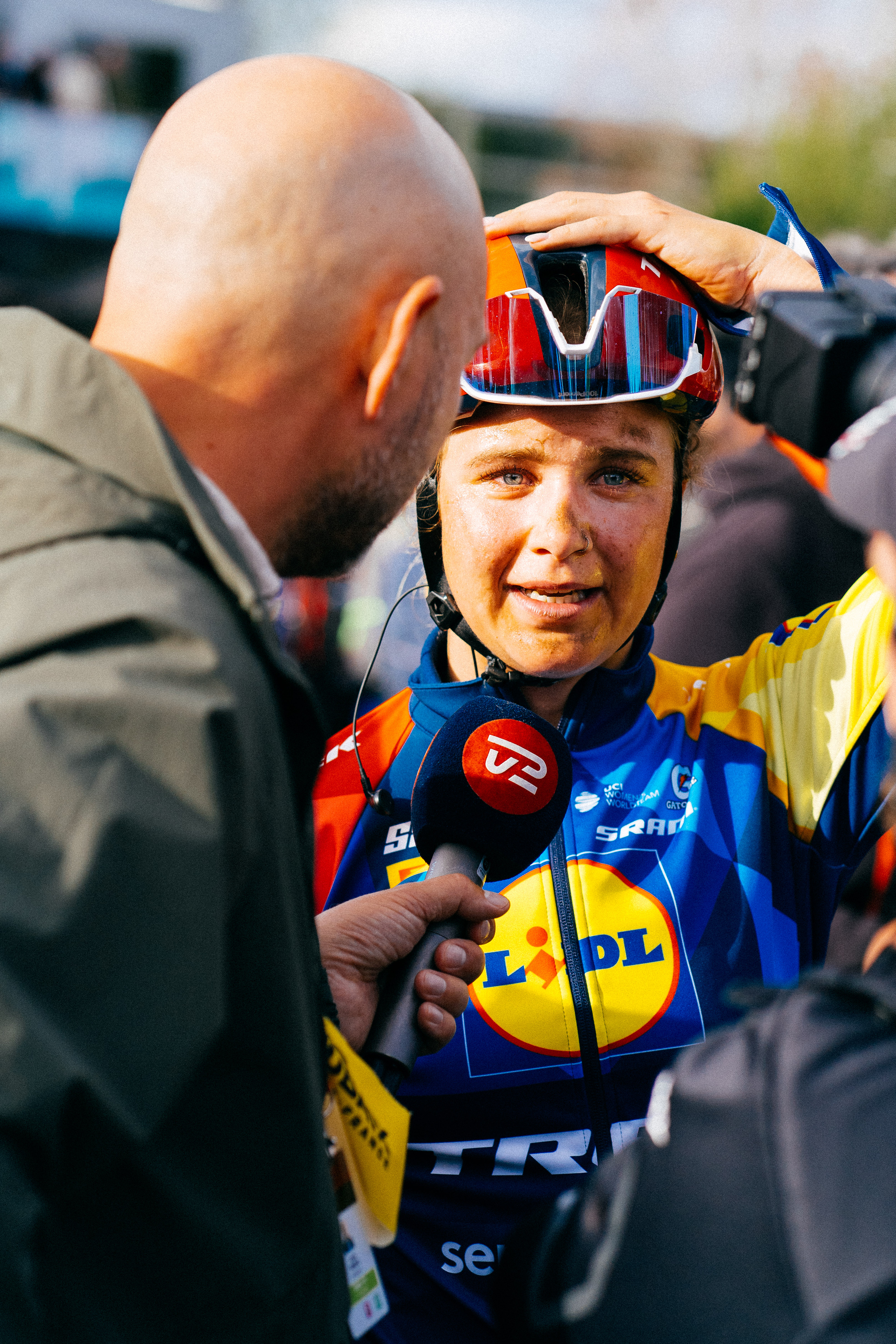 Pro cyclists at the end of Paris-Roubaix