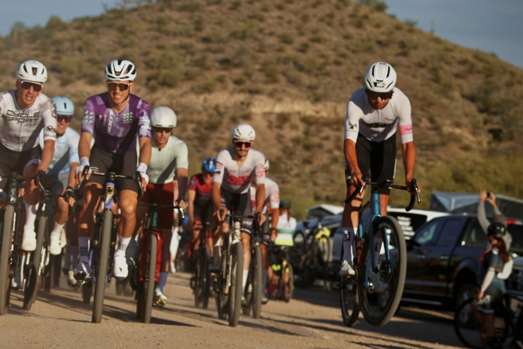 Russell Finsterwald (second from left) won the Belgian Waffle Ride Arizona on the G85 Cezal