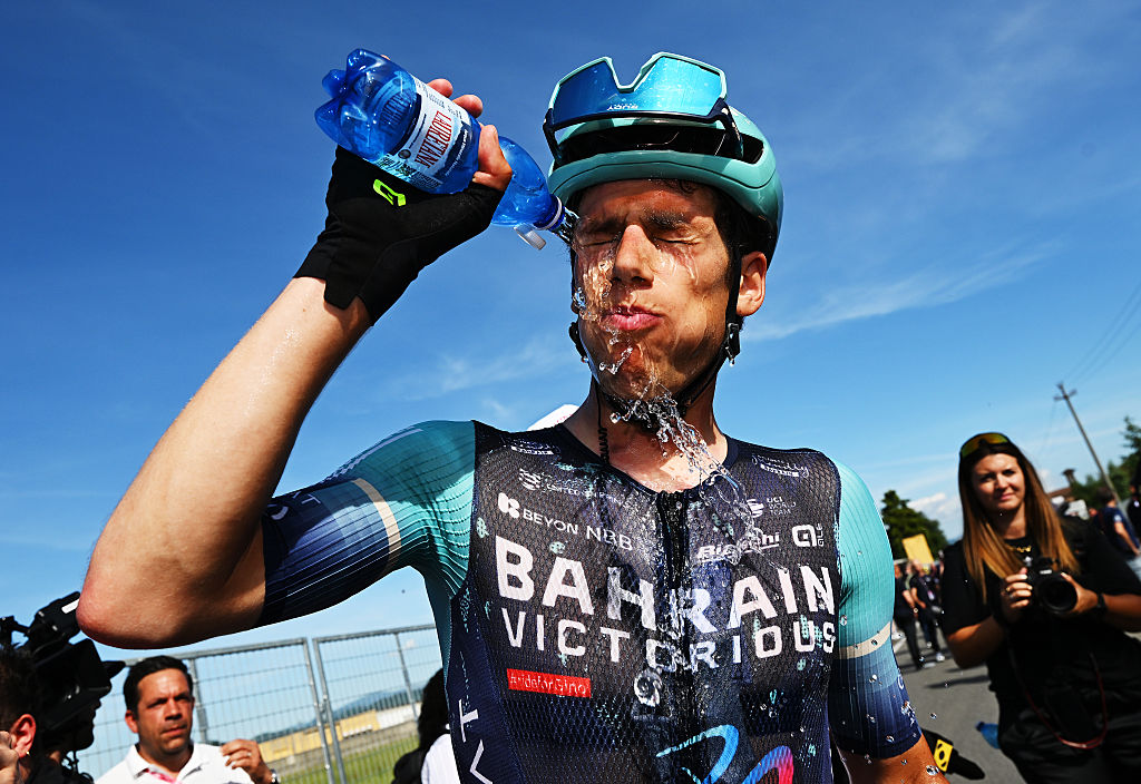 NOVI LIGURE, ITALY - MAY 21: Stage winner Alec Segaert of Belgium and Team Bahrain - Victorious reacts after the 109th Giro d'Italia 2026, Stage 12 a 175km stage from Imperia to Novi Ligure / #UCIWT / on May 21, 2026 in Novi Ligure, Italy. (Photo by Tim de Waele/Getty Images)
